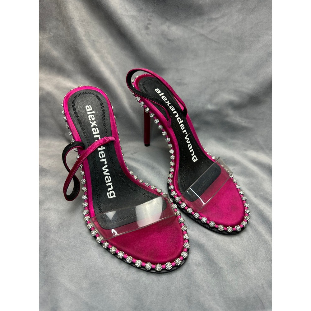 Alexander‎ Wang Nova PVC Slingback Heels Fuchsia Satin Crystal Trim EU 36